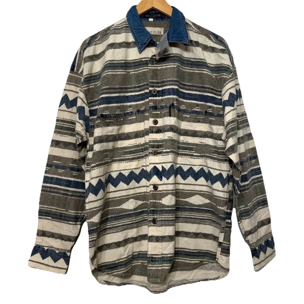 Fryday Southwestern Aztec XL Button Down Shirt  Denim‎ Collar Cowboy Rodeo New